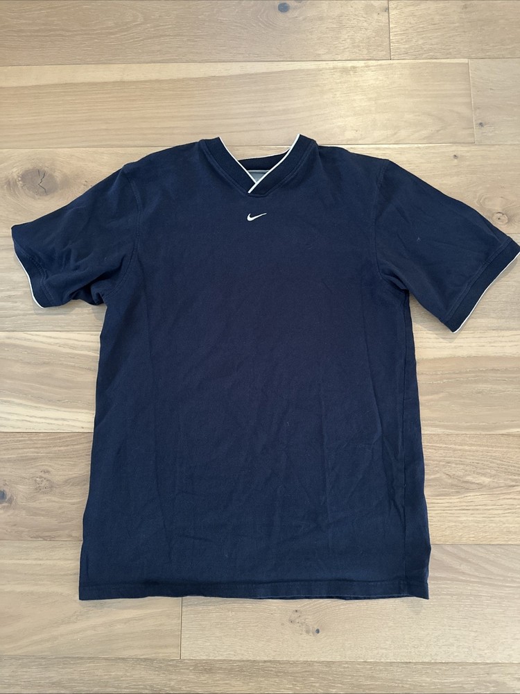 Vintage Nike Center Swoosh T-Shirt Size Large Navy Blue Embroidered Logo