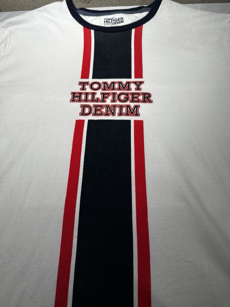 Tommy Hilfiger Denim White Graphic Logo Crew Neck Short Sleeve T-Shirt Men XL