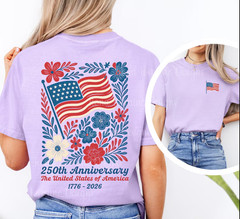 Comfort Colors Patriotic Floral USA America 250 July 4th Back Graphic S-4XL