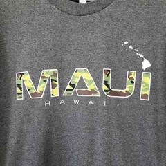 Unisex L Maui Hawaii Graphic Tee Shirt Charcoal Gray Marl With Camouflaged Logo