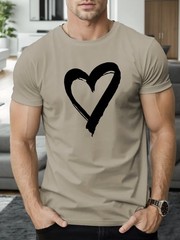 Heart Print T Shirt Tees Men Casual Short Sleeve T-shirt Summer Blouse Tops ♮