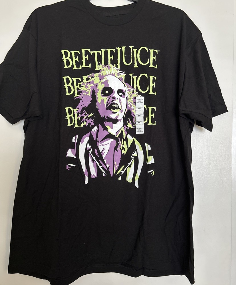 NEW ! Men’s Beetlejuice T-shirt~ Size XXL~Black w/ Lime & Purple Design