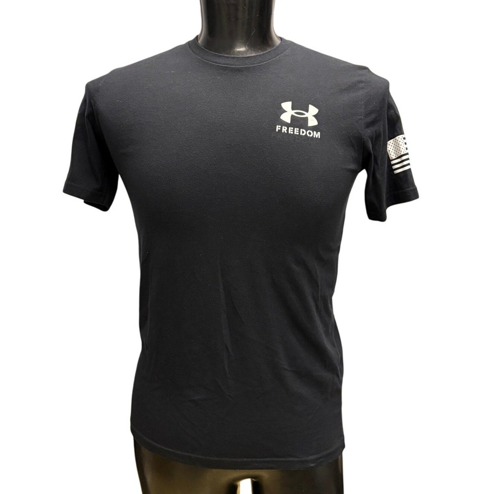 Under Armour UA Freedom American Flag T-Shirt Men Small Black Loose Fit
