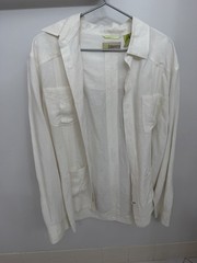 Mens Cubavera Sz L Beige Linen Blend Caribbean Button Up Shirt Great Details VGC