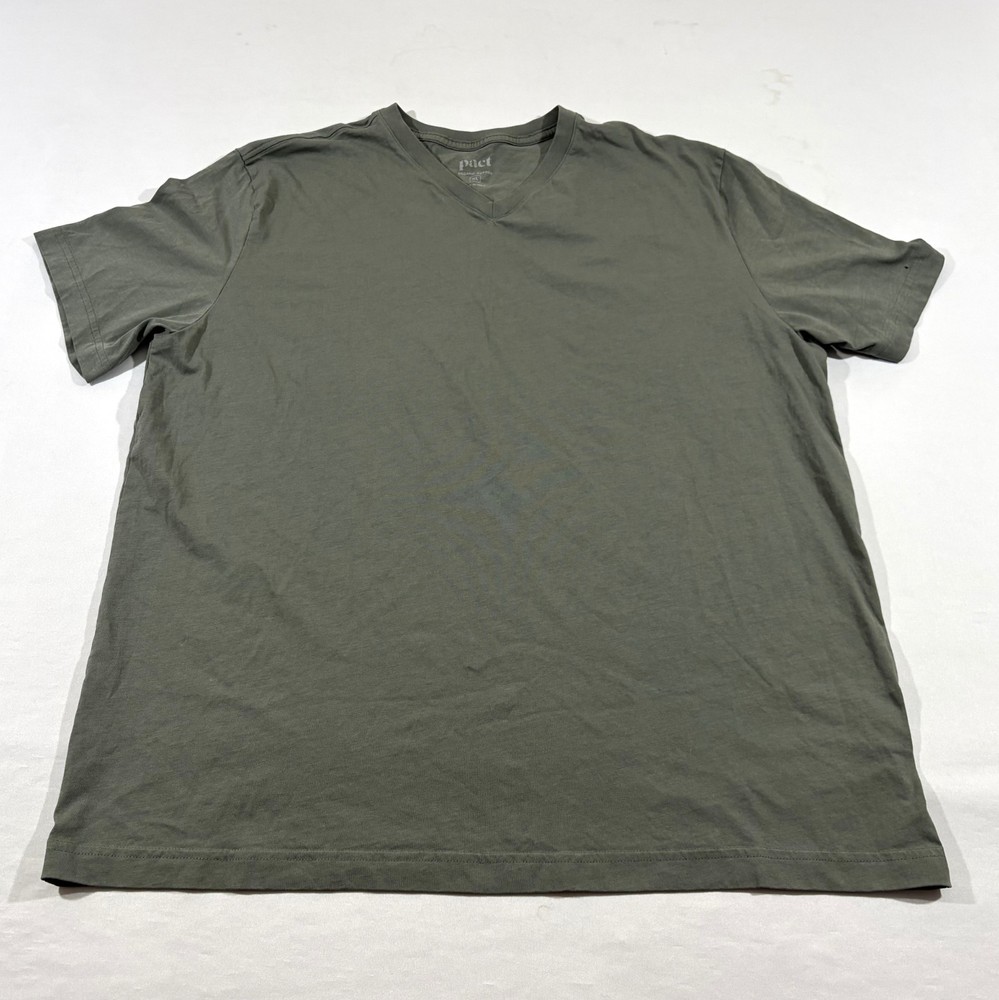 Pact Mens V neck Gray Green Short Sleeve Organic Cotton T-shirt Tee Casual Sz XL