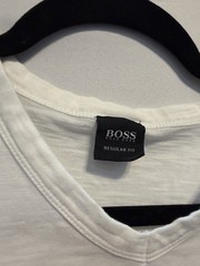 BOSS Hugo Boss Men’s S White Cotton V-Neck Short Sleeve Regular Fit Tee Logo