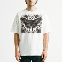 Dark Luna Moth Roses Zodiac Celestial T-Shirt Gothic Witchy Occult Night Sky Tee