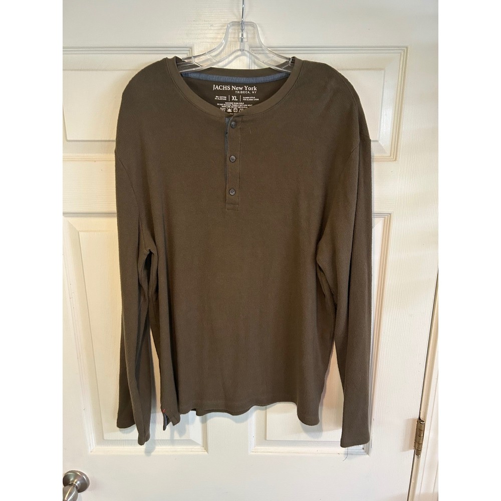 Classic waffle JACHS New York Tribeca Mens XL Olive Brown Knit Thermal Henley