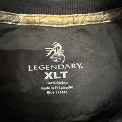 Legendary Whitetails Shirt Mens Size XLT Black Deer Graphic Long Sleeve Cotton