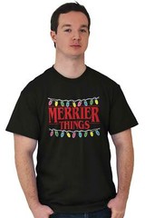 Merrier Things Stranger Christmas Holiday Adult Short Sleeve Crewneck Tee