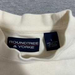 Roundtree & Yorke Waffle Knit Mock Neck Striped Long Sleeve Cream Shirt Mens L