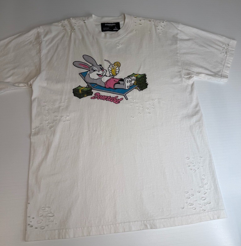 Domrebel Shirt Men Large Bunny Distress Street Graphic Collect Work Party Gym Ex