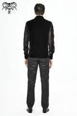 Gothic Punk Irregular Striped Velvet Pleated Tops Basic Style Slim Men Shirts