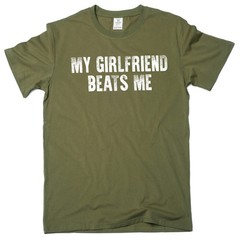 Men’s Funny My Girlfriend beats me humorous T-shirt Valentine’s day Tee