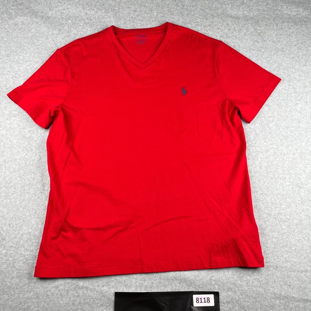 Polo Ralph Lauren Large Red V Neck Navy Pony Casual Basic