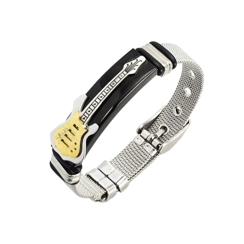 Guitar Bracelet Mesh Band Strap,Stainless Steel Bangle Punk Jewelry for Men