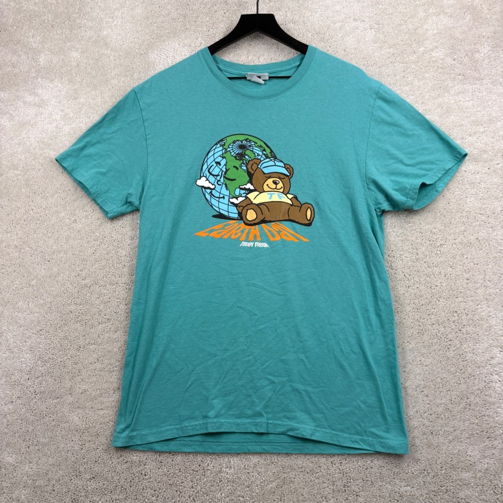 Teddy Fresh T Shirt Adult Size Medium Blue Short Sleeve Earth Day Cotton Graphic