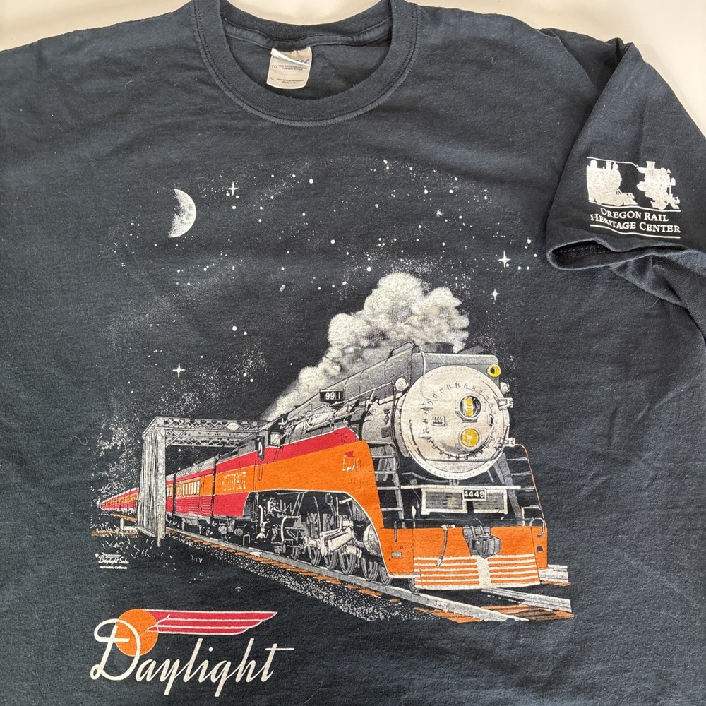 Y2K Daylight Train Beautiful Night Shirt Men’s SZ XL Oregon Rail Heritage Center