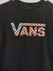 VANS Patriotic Checkered Logo Shirt Medium Skater Skating Red White Blue BG29