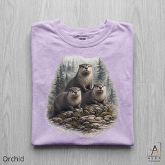 Otter Family Shirt Vintage Forest Wildlife Nature Pine Adventure Unisex Tee