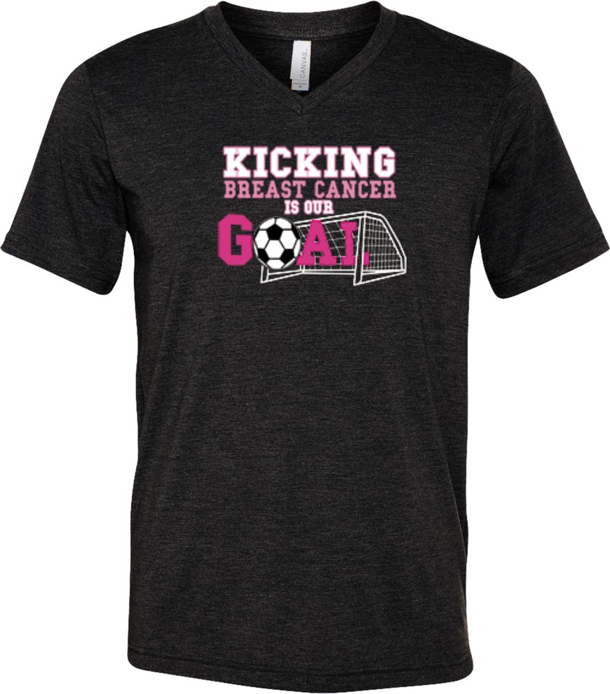 Buy Cool Shirts Breast Cancer T-shirt Kicking Cancer is Our Goal Tri Blend VNeck