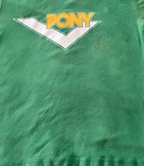 PONY Men’s Medium Green/Yellow Ringer T-Shirt Graphic Logo Crew Neck VNTG RETRO