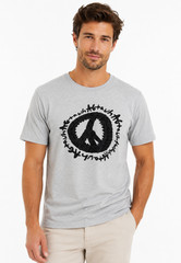 AGTAWH Men’s T-Shirt New M Gray Short Sleeve Crew Neck Graphic Peace Embroirery