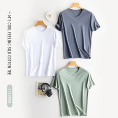 Men’s High-end Fabric Silk Mercerized Cotton T-shirt Crew Neck Luxury Tee Short