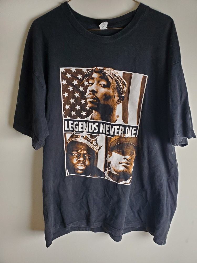 Vintage Original Flavor Legends Never Die Biggie Easy E Tupac Black T-Shirt 2xl