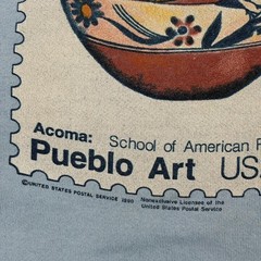 Vintage 90s Pueblo Art School Sweatshirt Blue Raglan Polycotton Painting Size L