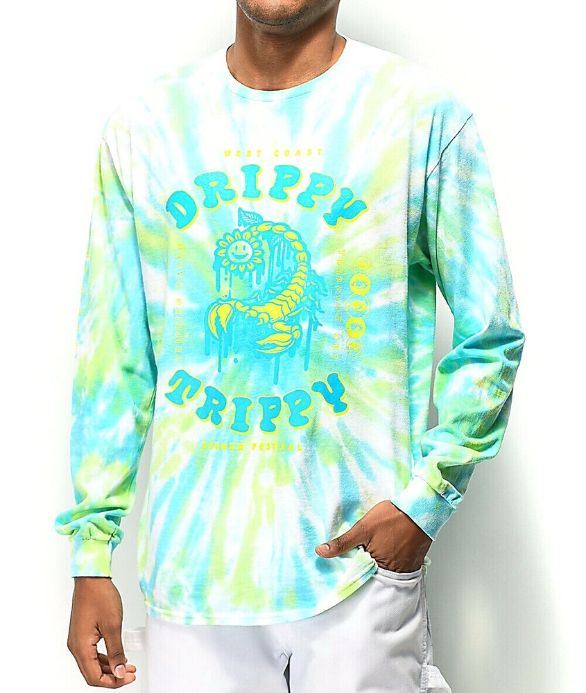 A-Lab Drippy Trippy Green Tie Dye Long Sleeve T-Shirt New