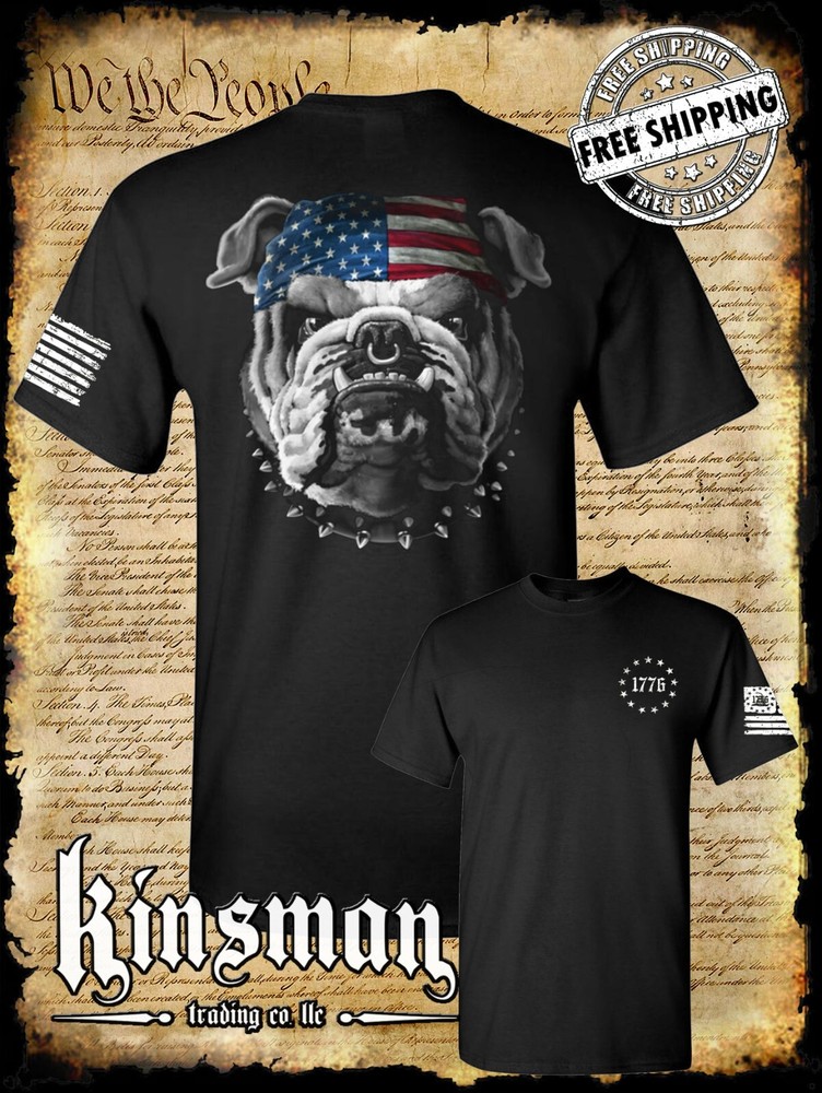 AMERICAN Bulldog 2-Sided T-Shirt / USA Flag Patriotic Military Army Freedom
