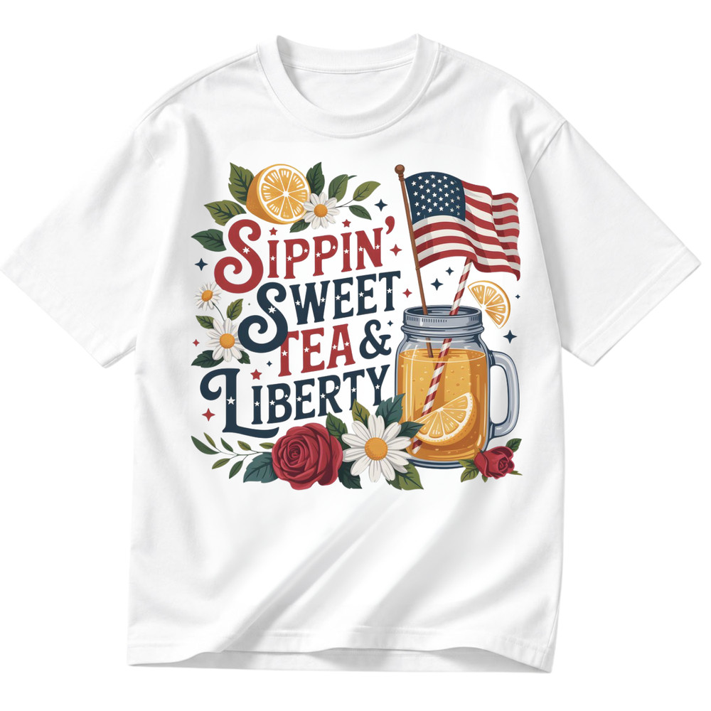 Sippin Sweet Tea & Liberty Gift Aesthetic Coquette Graphic Tee S-5XL