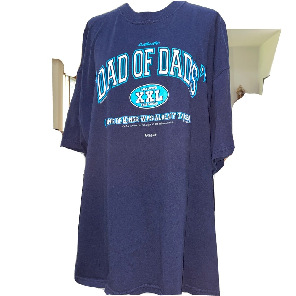 M O Knits Blue Dad Of Dads Script REV 19:16 Short Sleeve Size XXL Free Shipping