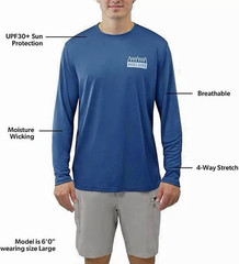 REEL LIFE Men’s Jax Beach Long Sleeve UV Protection Tee Small Blue NEW WITH TAG
