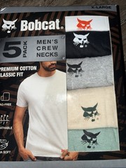 Bobcat ~ Mens 5-Pack T-Shirts Crew Neck Cotton Blend Cat Logo ~ XL (42-44)