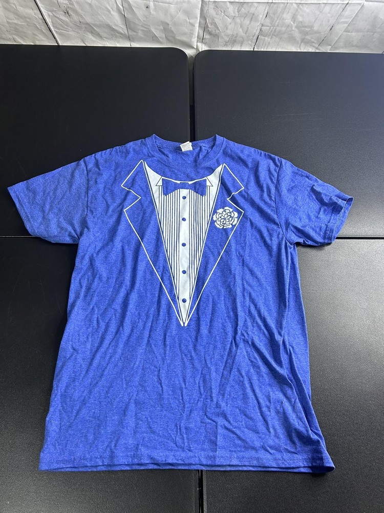 Tuxedo Shirt Mens Medium Blue Graphic Novelty Costume Tee Fruit of the Loom