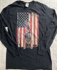 Fruit of the Loom Flag & Doberman Pinscher Shirt Mens Med Graphic Patriotic