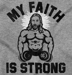 Faith Strong Reps For Jesus Cool Gym Workout Womens or Mens Crewneck T Shirt Tee