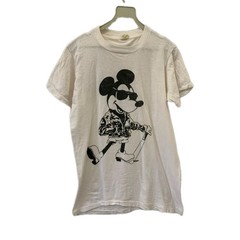 Vtg 80s Mickey Mouse Sunglasses Leather Jacket T-Shirt Screen Stars White L #88