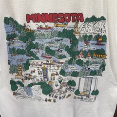 Vintage 90s Minnesota Map Graphic T-Shirt Size Barb McClain 2 Sided Cartoon