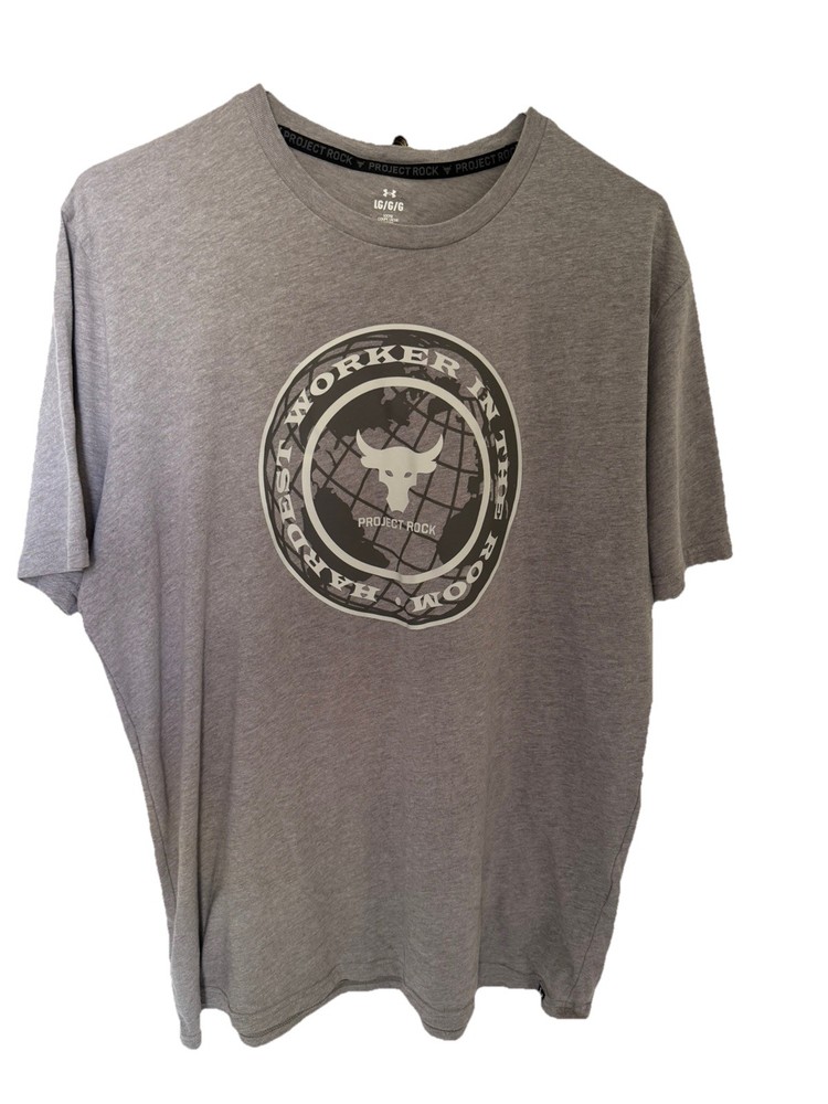 Under Armour Project Rock Shirt Mens Large Gray Short Sleeve