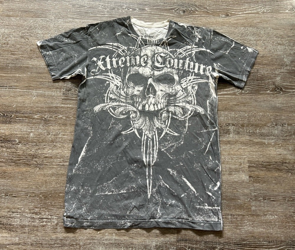 Xtreme Couture T Shirt USA Short Sleeve Skull Y2K MMA Randy AOP double Sided L