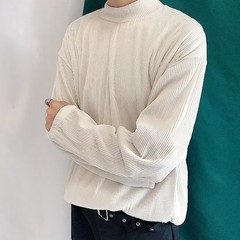 Mens Casual Pleated Drape Half Turtleneck T Shirt for Daily Wear and Commuting