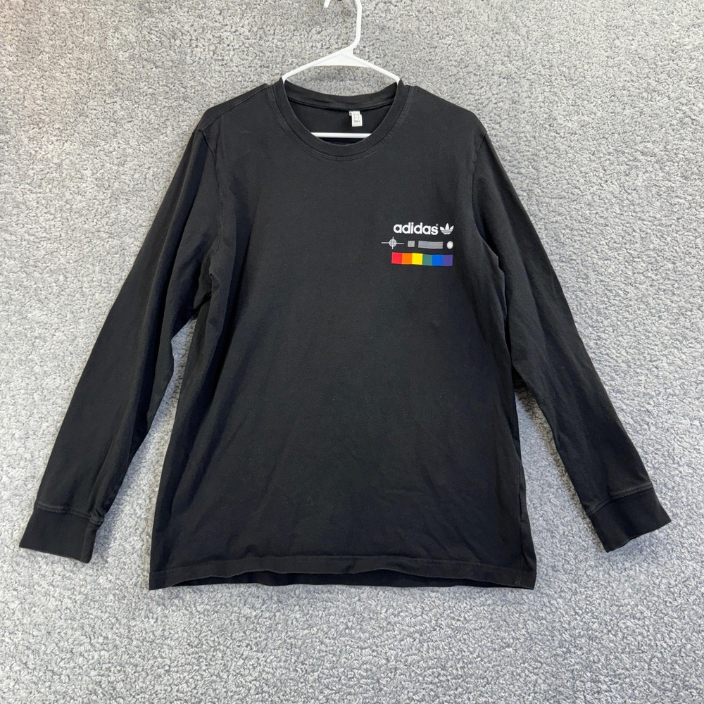 Adidas Shirt Mens Large Black Rainbow Test Pattern Graphic Streetwear Y2K Tee
