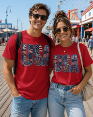 USA Patriotic Landmarks American Flag Eagle Statue of Liberty Graphic T-Shirt
