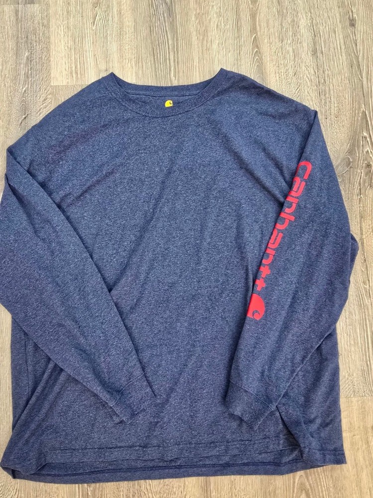 Carhartt Men’s Original Fit Long-Sleeve Graphic Logo T-Shirt, Navy Blue