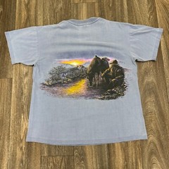 VTG 1993 Buffalo Western Cowboy Horse Sunset Shirt Adult OSFA Blue Double Sided