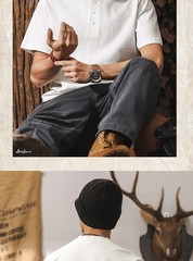 American retro T-shirt men new short-sleeved men summer Henry collar