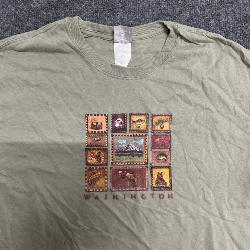 Hanes T-Shirt Mens Size M Olive Green Washington Nature Wildlife Graphic Beefy-T